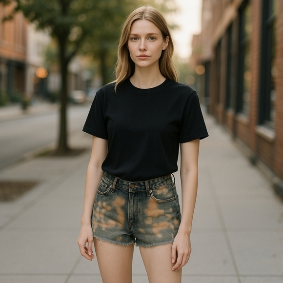 7 For All Mankind Designer Denim Cutoff Shorts – Blue Raw Hem Mid Rise Sz 25 - Picture 1 of 14